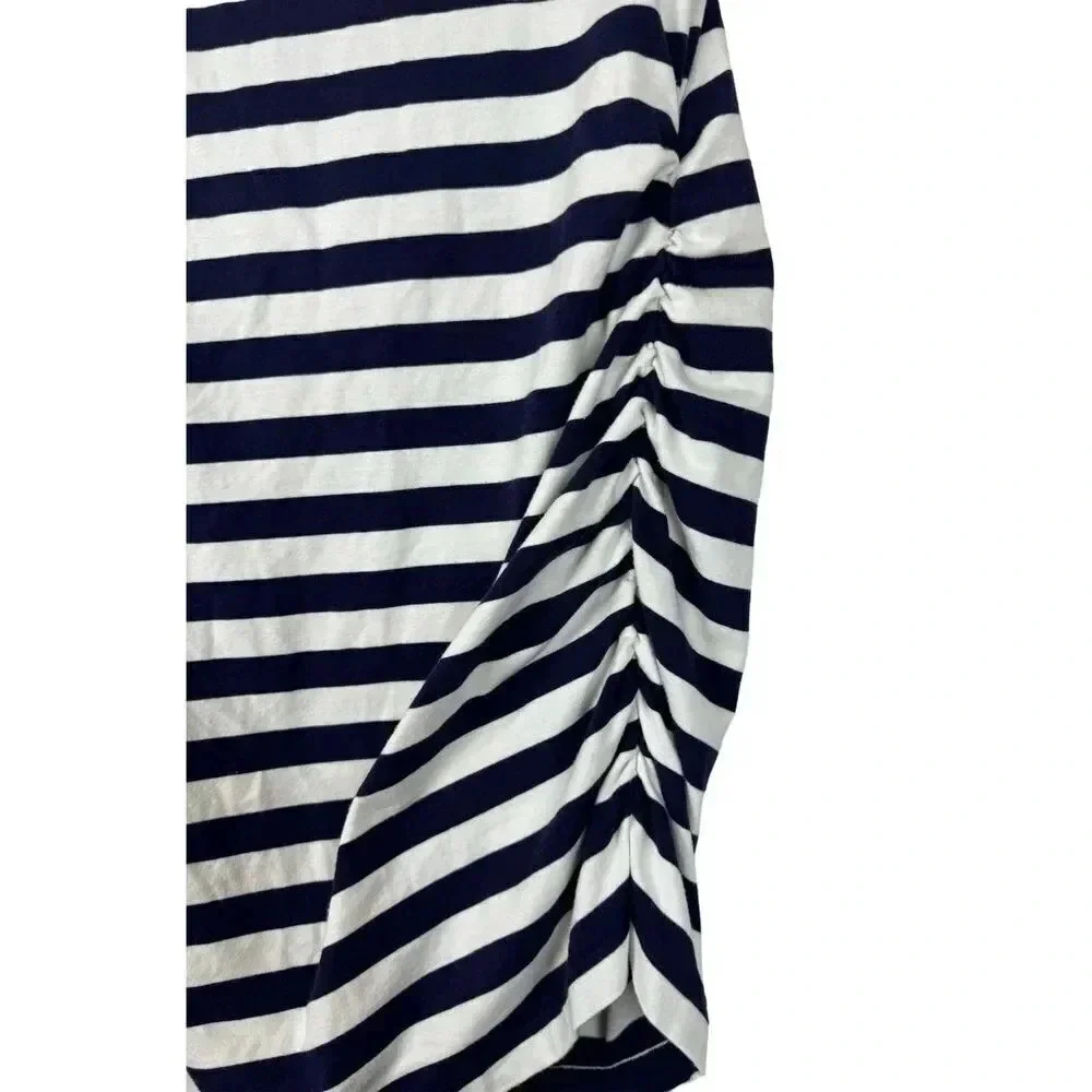 A Pea in the Pod Maternity Striped V-Neck Ruched Sides Tee Sz S White Blue - Picture 4 of 8